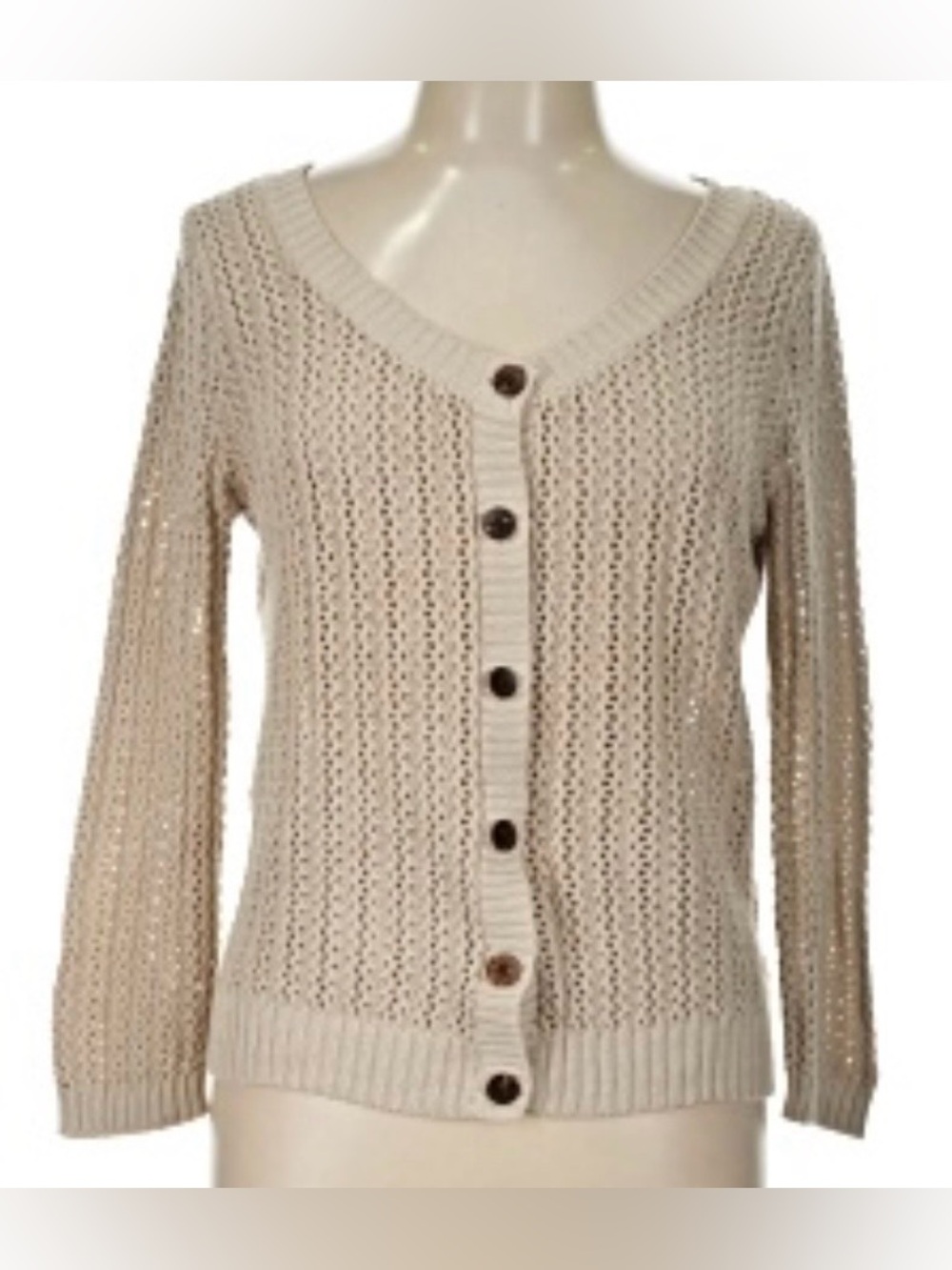 H&M Open-weave cardigan button up coconut buttons v-neck long sleeve NEW size L